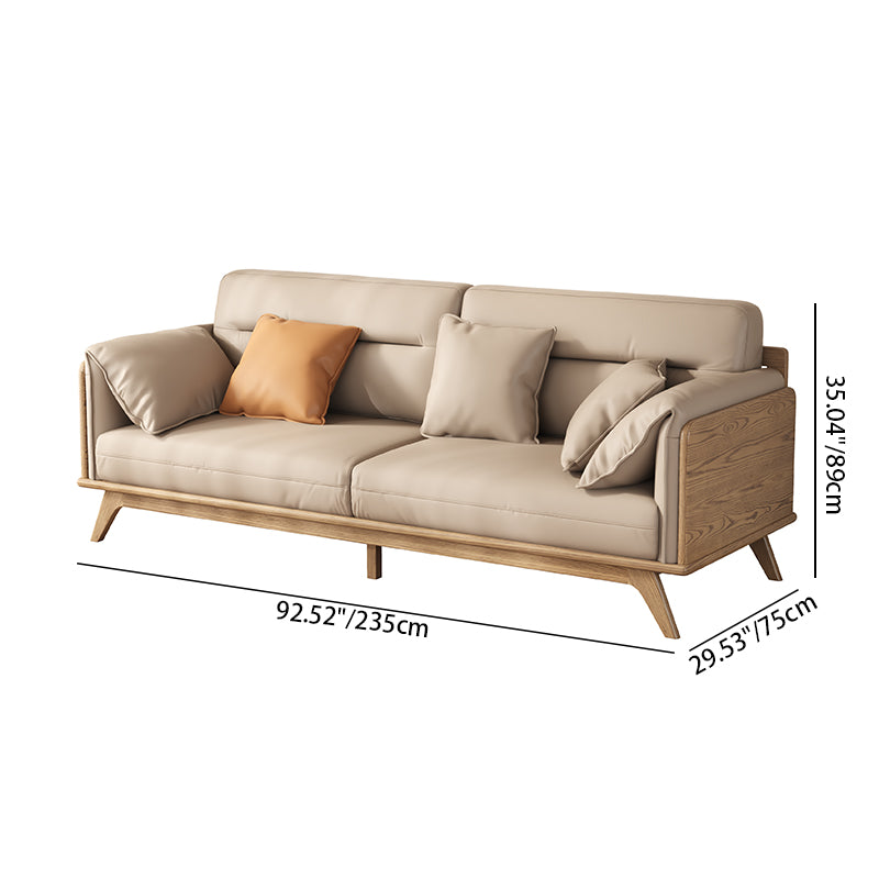 Contemporary Ash Wood Sofa With Eco Leather Upholstery - Rectangular  3/4 Seater Accent Chair For Living Room
