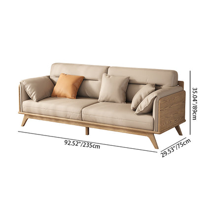 Contemporary Ash Wood Sofa With Eco Leather Upholstery - Rectangular  3/4 Seater Accent Chair For Living Room