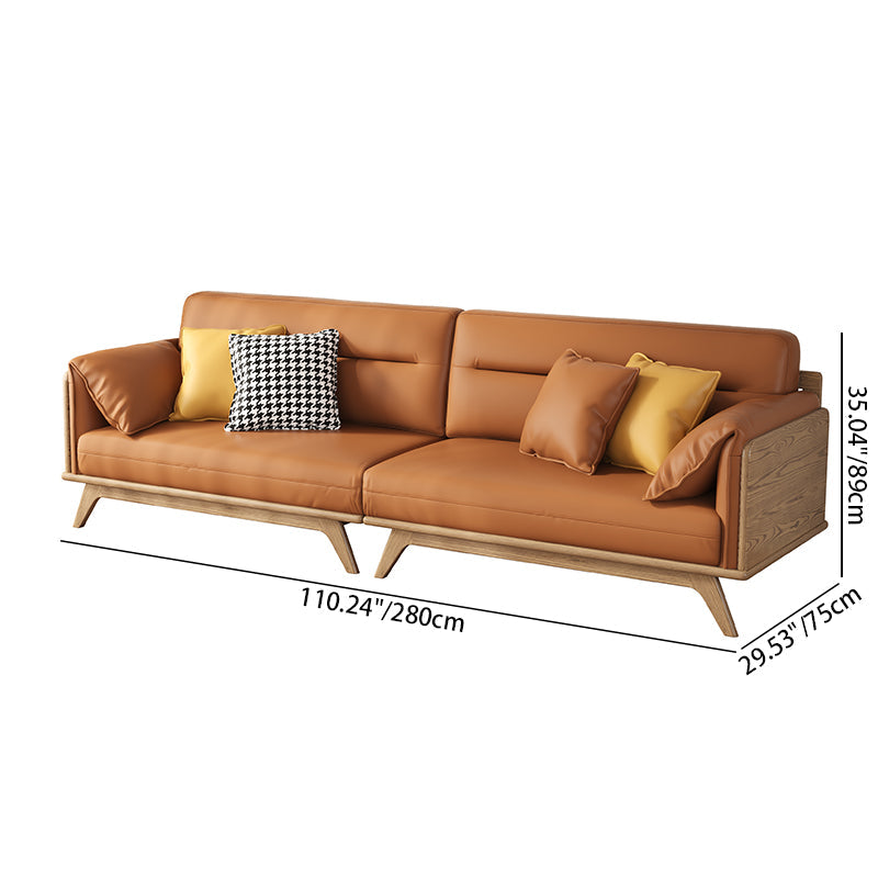 Contemporary Ash Wood Sofa With Eco Leather Upholstery - Rectangular  3/4 Seater Accent Chair For Living Room