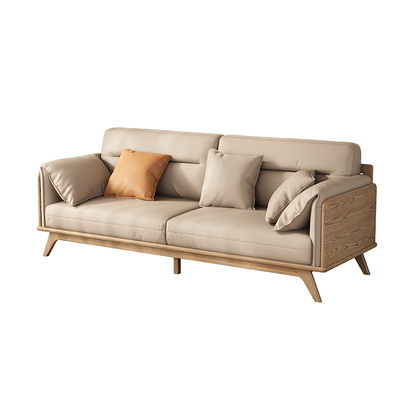 Contemporary Ash Wood Sofa With Eco Leather Upholstery - Rectangular  3/4 Seater Accent Chair For Living Room