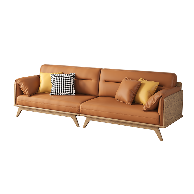 Contemporary Ash Wood Sofa With Eco Leather Upholstery - Rectangular  3/4 Seater Accent Chair For Living Room