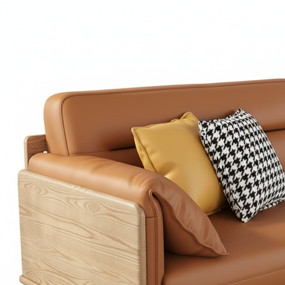 Contemporary Ash Wood Sofa With Eco Leather Upholstery - Rectangular  3/4 Seater Accent Chair For Living Room
