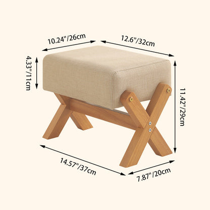 Modern Minimalist Rubberwood Linen X-Shaped Square Low Stool For Living Room