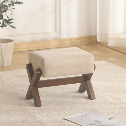 Modern Minimalist Rubberwood Linen X-Shaped Square Low Stool For Living Room