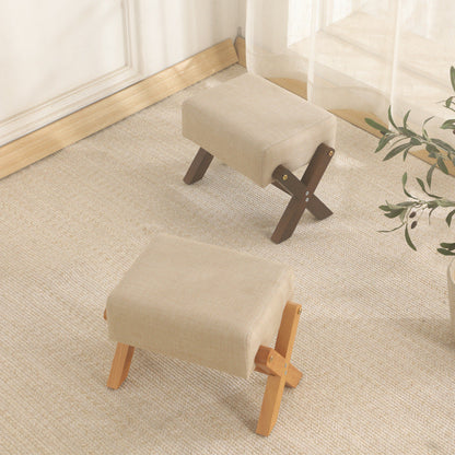 Modern Minimalist Rubberwood Linen X-Shaped Square Low Stool For Living Room