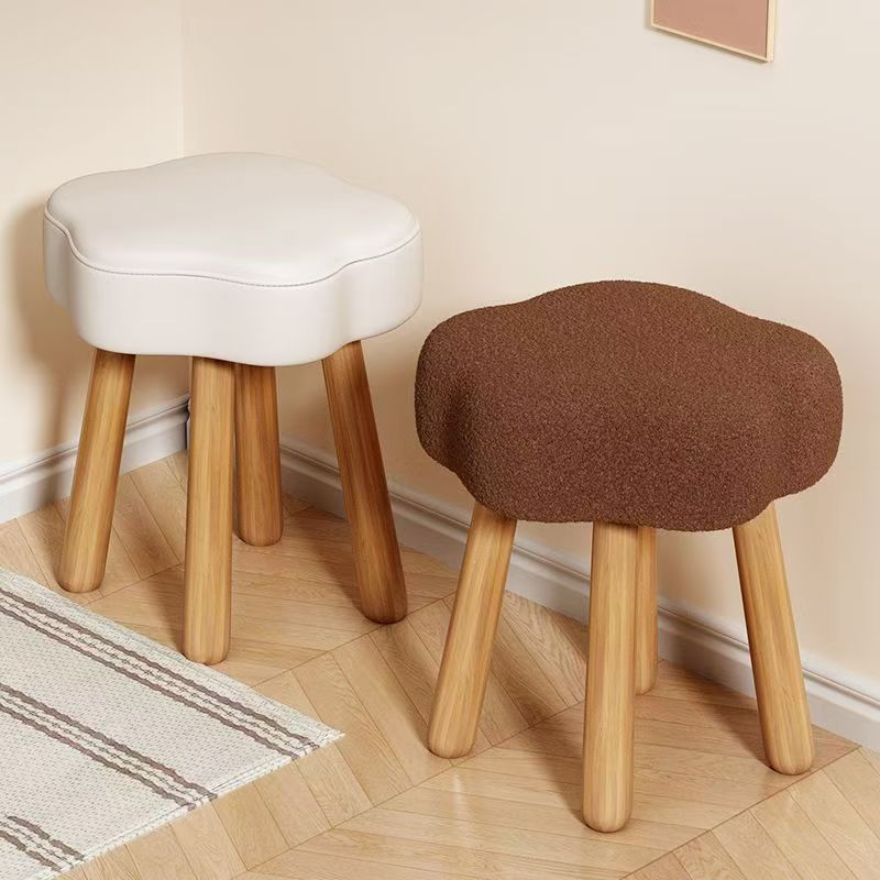 Modern Art Deco Sherpa Fabric Solid Wood Cloud Round Low Stool For Living Room