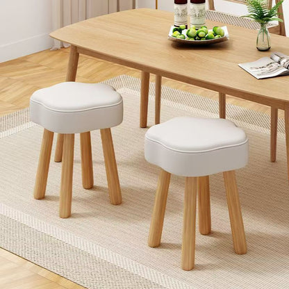 Modern Art Deco Sherpa Fabric Solid Wood Cloud Round Low Stool For Living Room