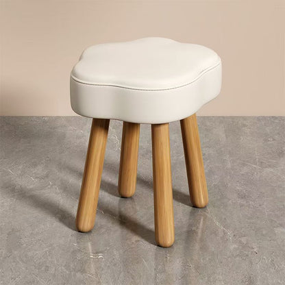 Modern Art Deco Sherpa Fabric Solid Wood Cloud Round Low Stool For Living Room