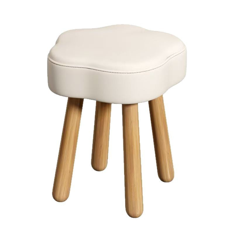 Modern Art Deco Sherpa Fabric Solid Wood Cloud Round Low Stool For Living Room