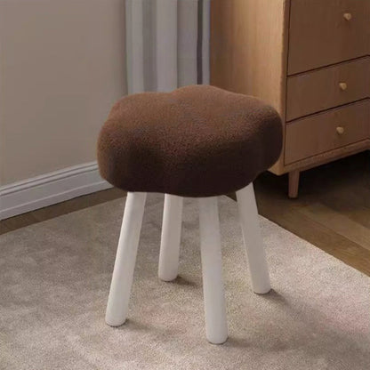 Modern Art Deco Sherpa Fabric Solid Wood Cloud Round Low Stool For Living Room