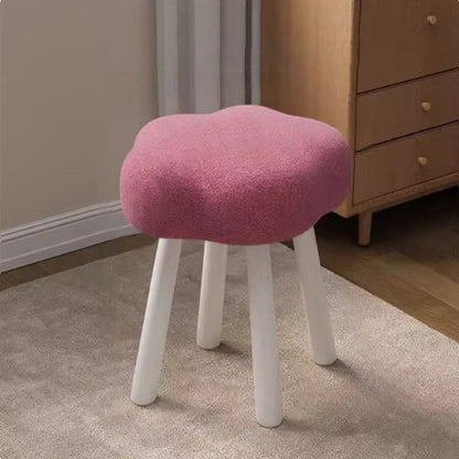 Modern Art Deco Sherpa Fabric Solid Wood Cloud Round Low Stool For Living Room