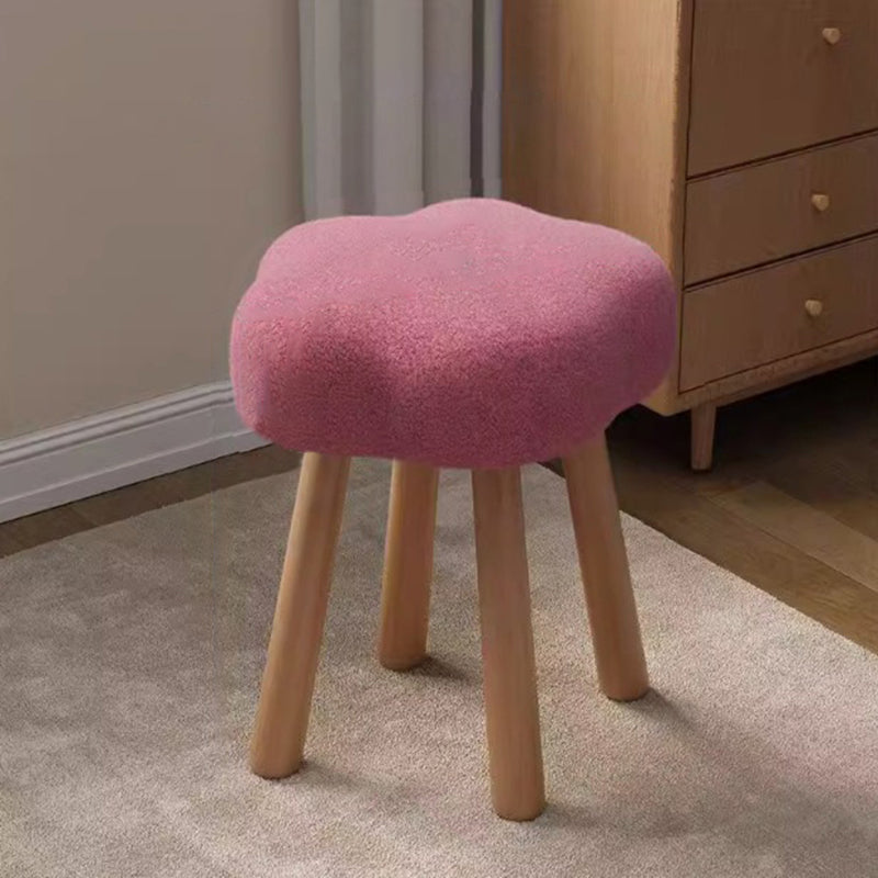 Modern Art Deco Sherpa Fabric Solid Wood Cloud Round Low Stool For Living Room