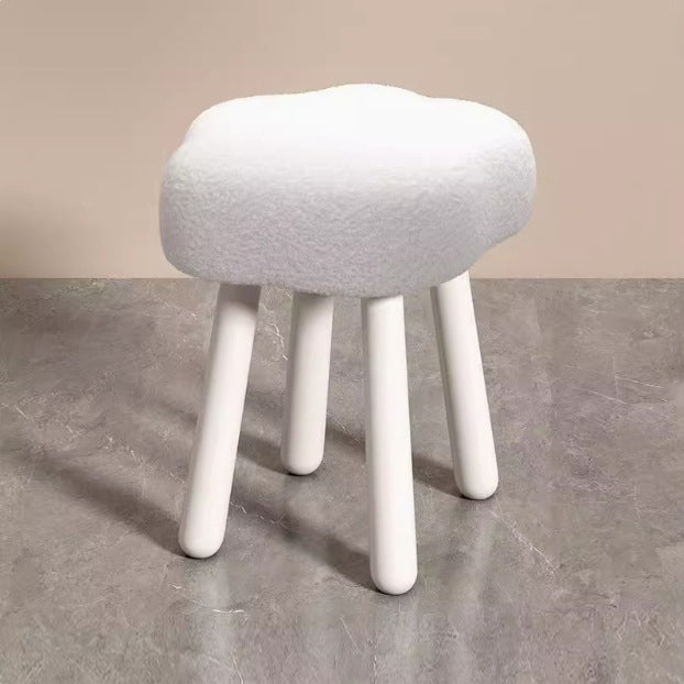 Modern Art Deco Sherpa Fabric Solid Wood Cloud Round Low Stool For Living Room