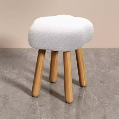 Modern Art Deco Sherpa Fabric Solid Wood Cloud Round Low Stool For Living Room