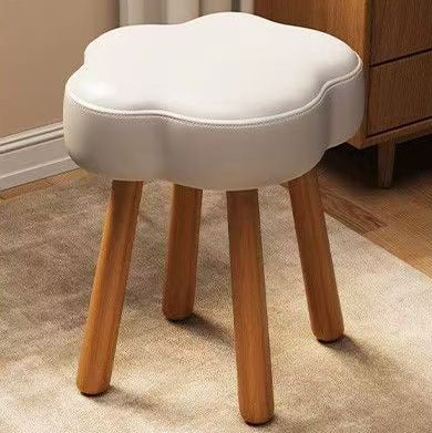 Modern Art Deco Sherpa Fabric Solid Wood Cloud Round Low Stool For Living Room