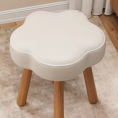 Modern Art Deco Sherpa Fabric Solid Wood Cloud Round Low Stool For Living Room