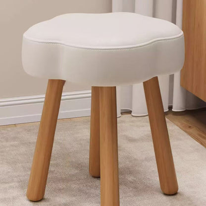 Modern Art Deco Sherpa Fabric Solid Wood Cloud Round Low Stool For Living Room
