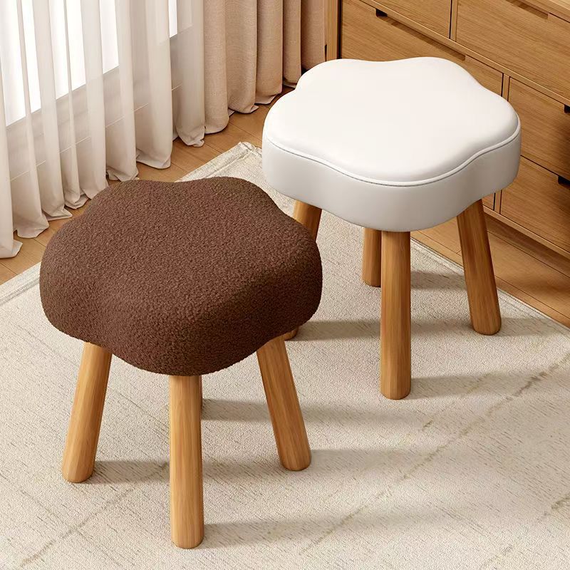 Modern Art Deco Sherpa Fabric Solid Wood Cloud Round Low Stool For Living Room