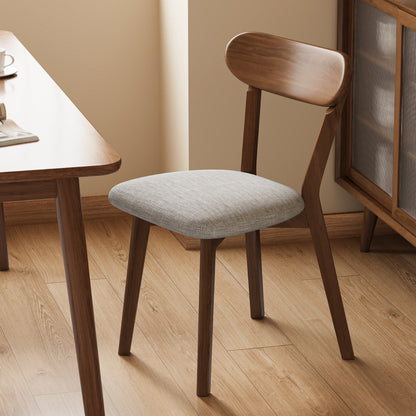 Contemporary Scandinavian Rubberwood Fabric Curved Dining Chair With Backrest For Dining Room