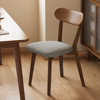 Contemporary Scandinavian Rubberwood Fabric Curved Dining Chair With Backrest For Dining Room