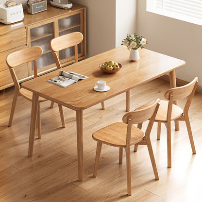 Contemporary Scandinavian Rubberwood Fabric Curved Dining Chair With Backrest For Dining Room