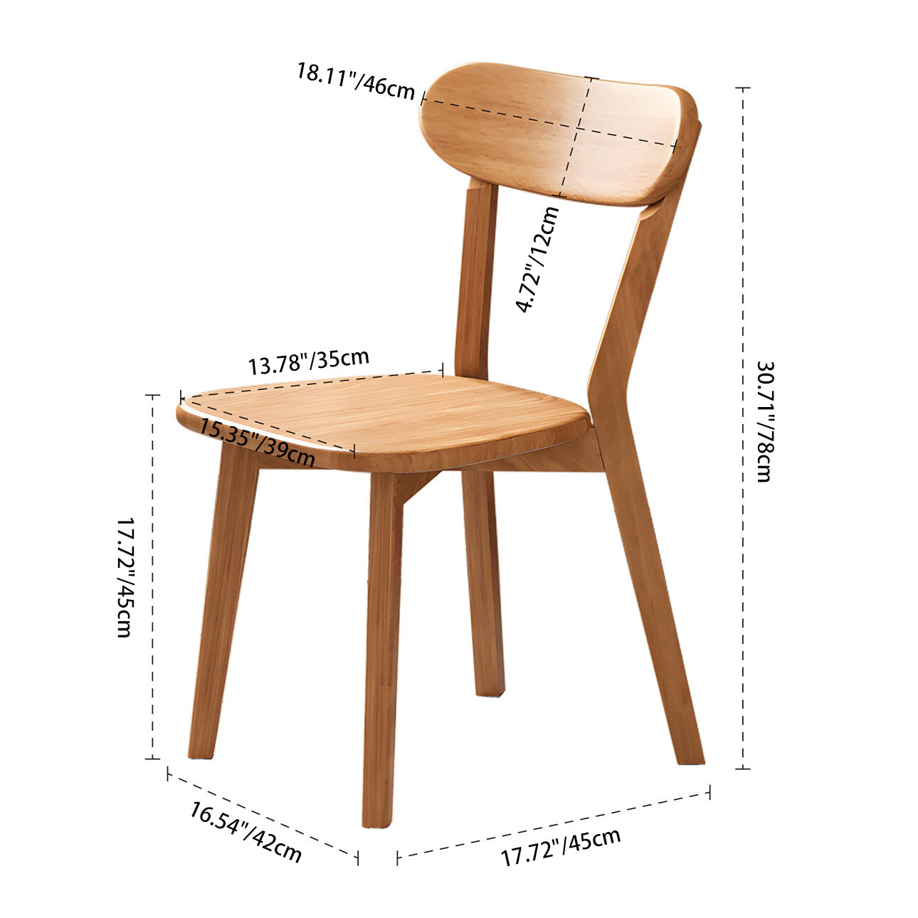 Contemporary Scandinavian Rubberwood Fabric Curved Dining Chair With Backrest For Dining Room
