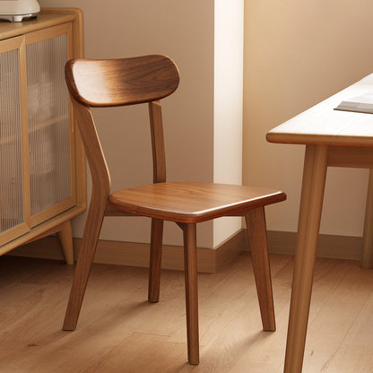 Traditional Chinese Rubberwood Curved Dining Chair With Backrest For Dining Room