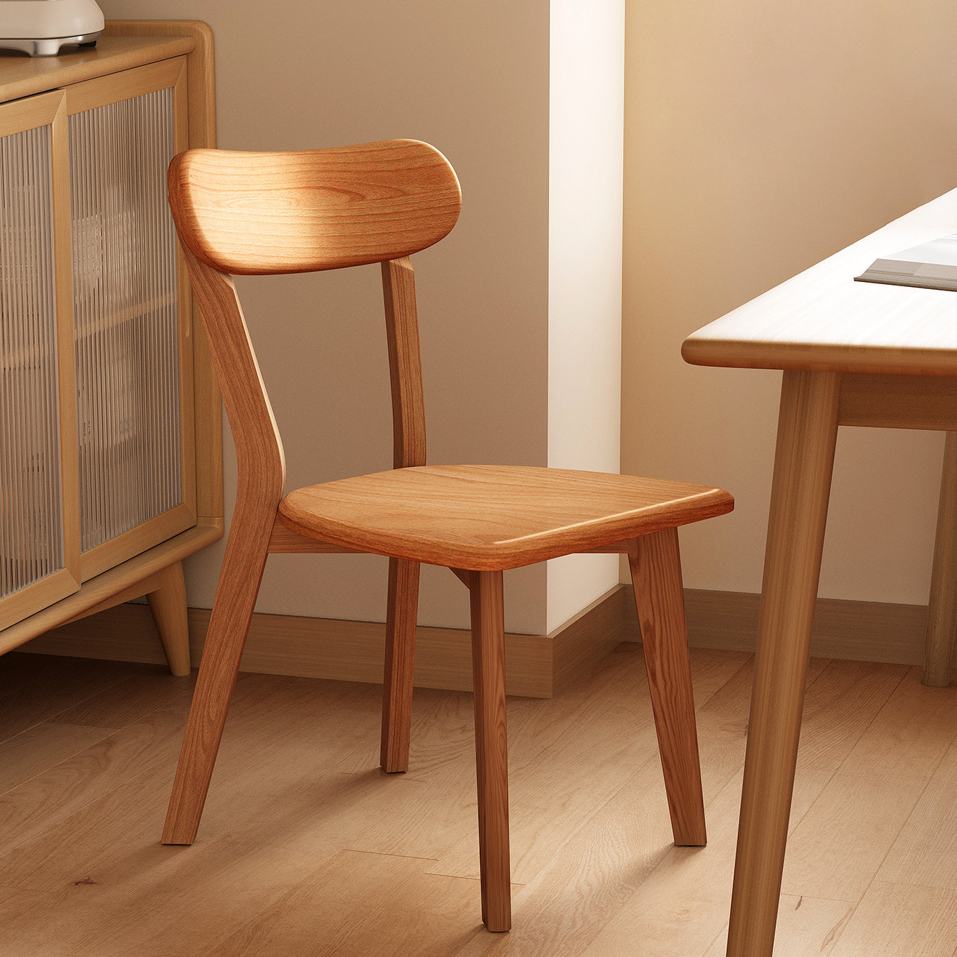 Traditional Chinese Rubberwood Curved Dining Chair With Backrest For Dining Room