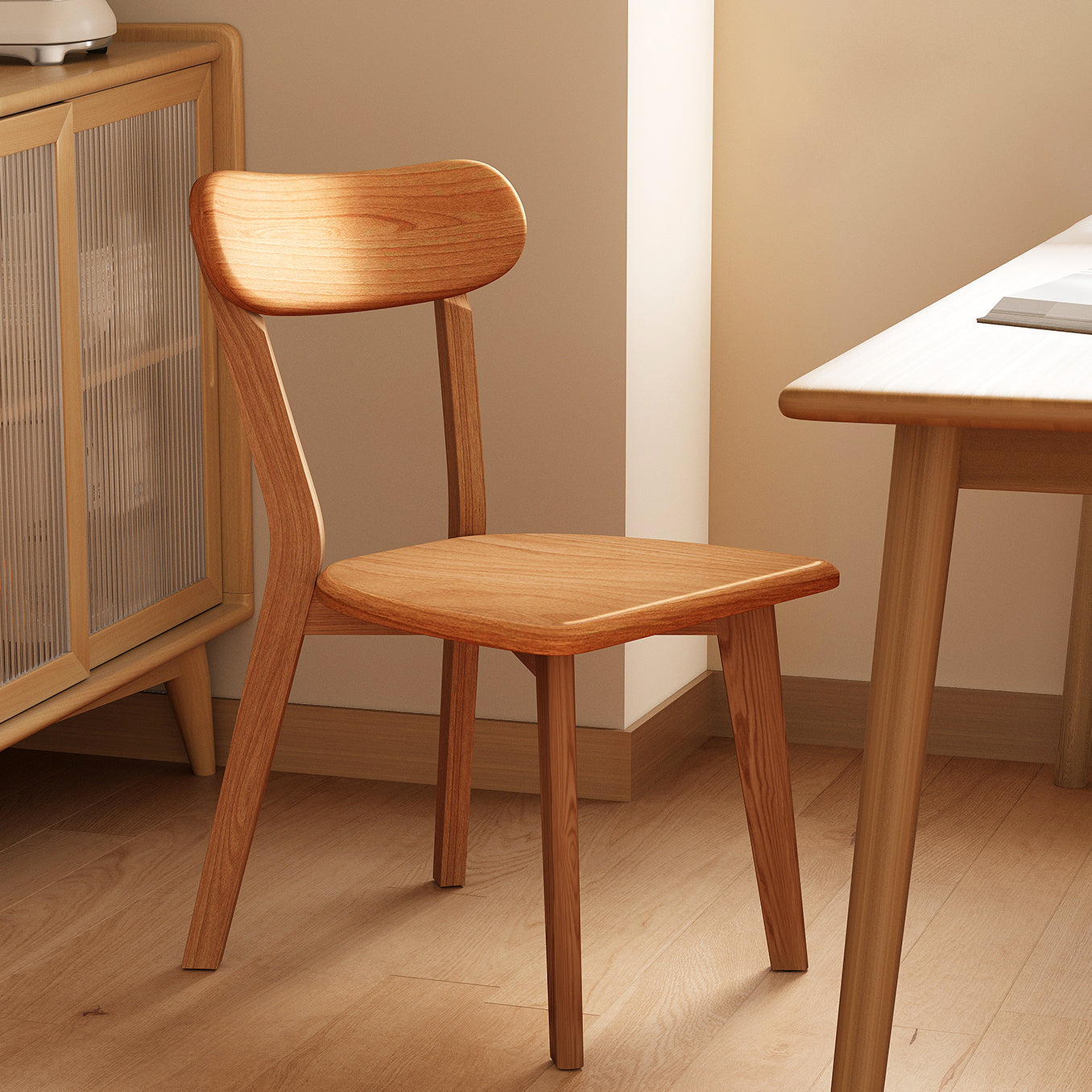 Traditional Chinese Rubberwood Curved Dining Chair With Backrest For Dining Room