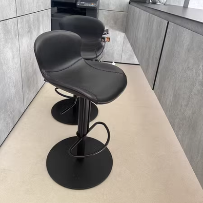 Contemporary Nordic Crazy Horse Leather Stainless Steel Carbon Steel Swivel Bar Stool With Backrest For Living Room