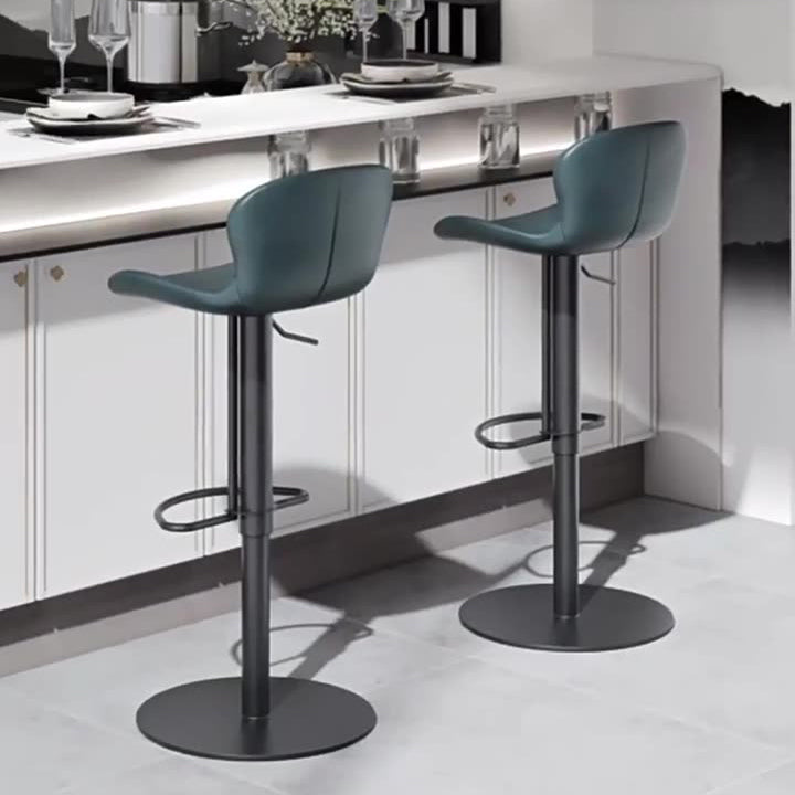 Contemporary Nordic Crazy Horse Leather Stainless Steel Carbon Steel Swivel Bar Stool With Backrest For Living Room