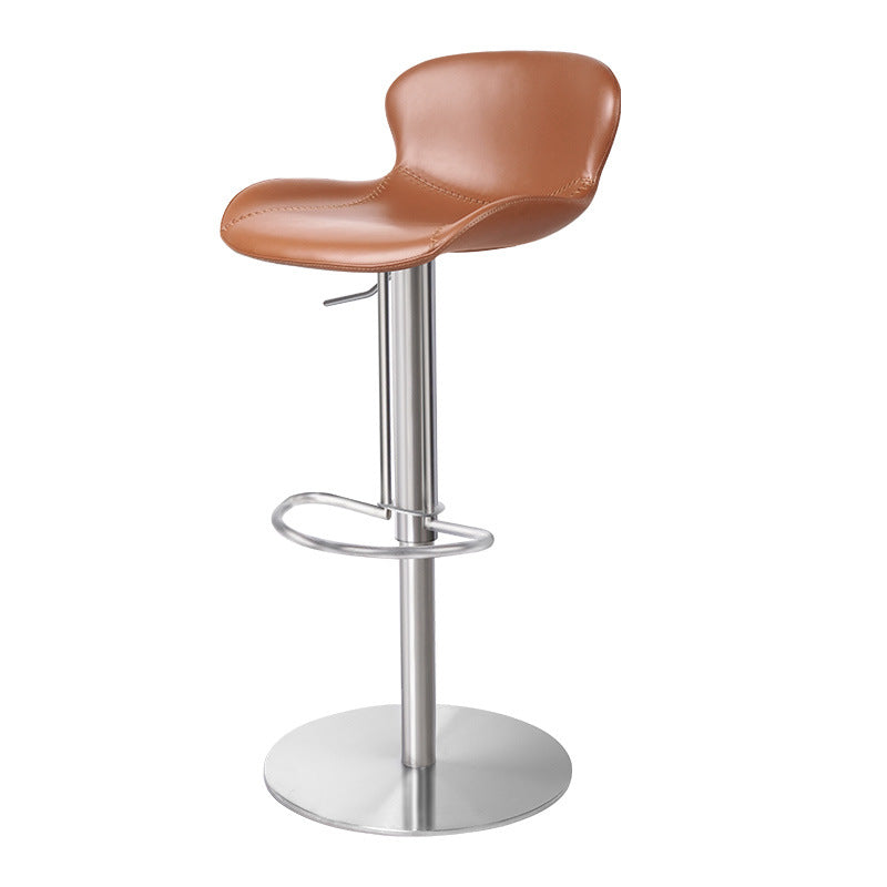 Contemporary Nordic Crazy Horse Leather Stainless Steel Carbon Steel Swivel Bar Stool With Backrest For Living Room