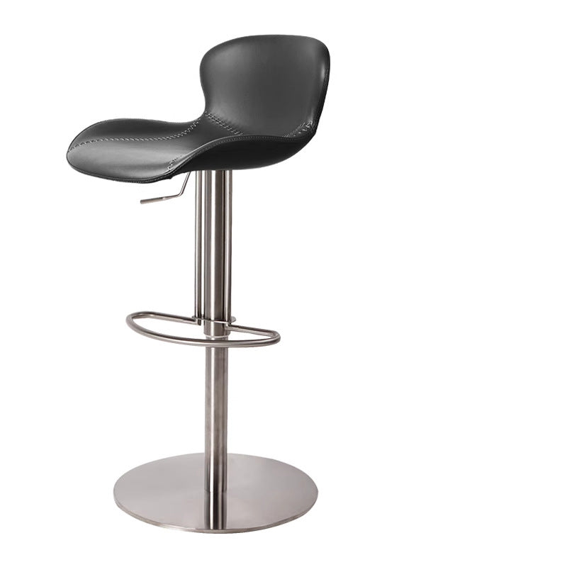 Contemporary Nordic Crazy Horse Leather Stainless Steel Carbon Steel Swivel Bar Stool With Backrest For Living Room