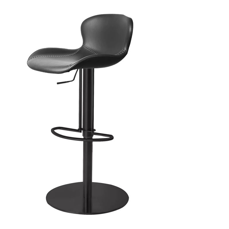 Contemporary Nordic Crazy Horse Leather Stainless Steel Carbon Steel Swivel Bar Stool With Backrest For Living Room