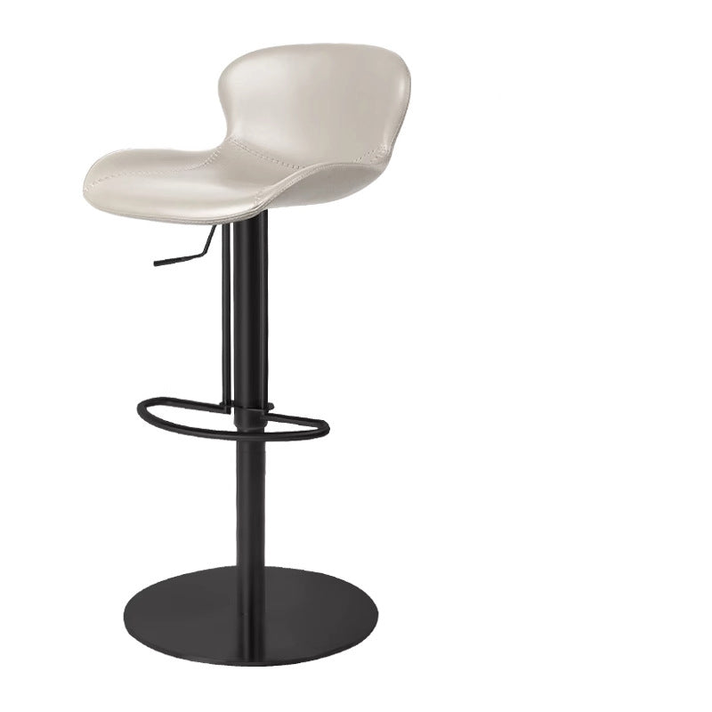 Contemporary Nordic Crazy Horse Leather Stainless Steel Carbon Steel Swivel Bar Stool With Backrest For Living Room