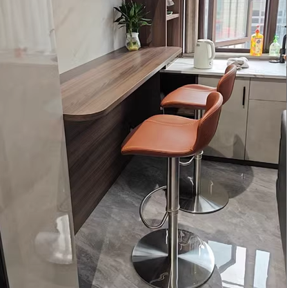 Contemporary Nordic Crazy Horse Leather Stainless Steel Carbon Steel Swivel Bar Stool With Backrest For Living Room