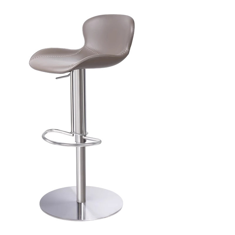Contemporary Nordic Crazy Horse Leather Stainless Steel Carbon Steel Swivel Bar Stool With Backrest For Living Room