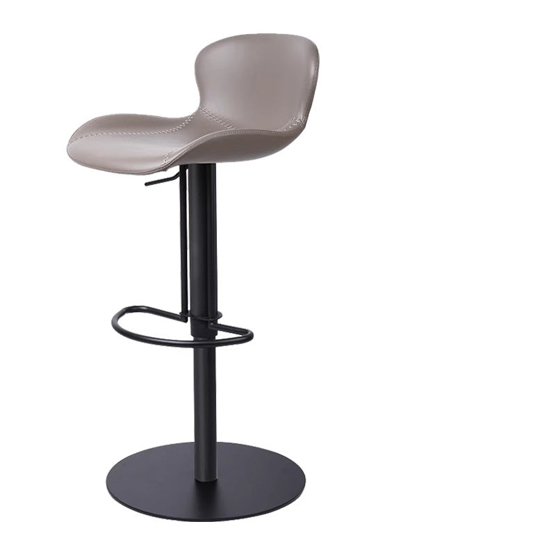 Contemporary Nordic Crazy Horse Leather Stainless Steel Carbon Steel Swivel Bar Stool With Backrest For Living Room