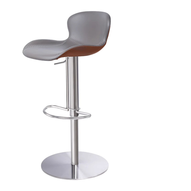 Contemporary Nordic Crazy Horse Leather Stainless Steel Carbon Steel Swivel Bar Stool With Backrest For Living Room