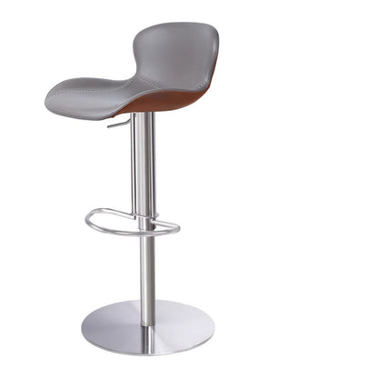 Contemporary Nordic Crazy Horse Leather Stainless Steel Carbon Steel Swivel Bar Stool With Backrest For Living Room