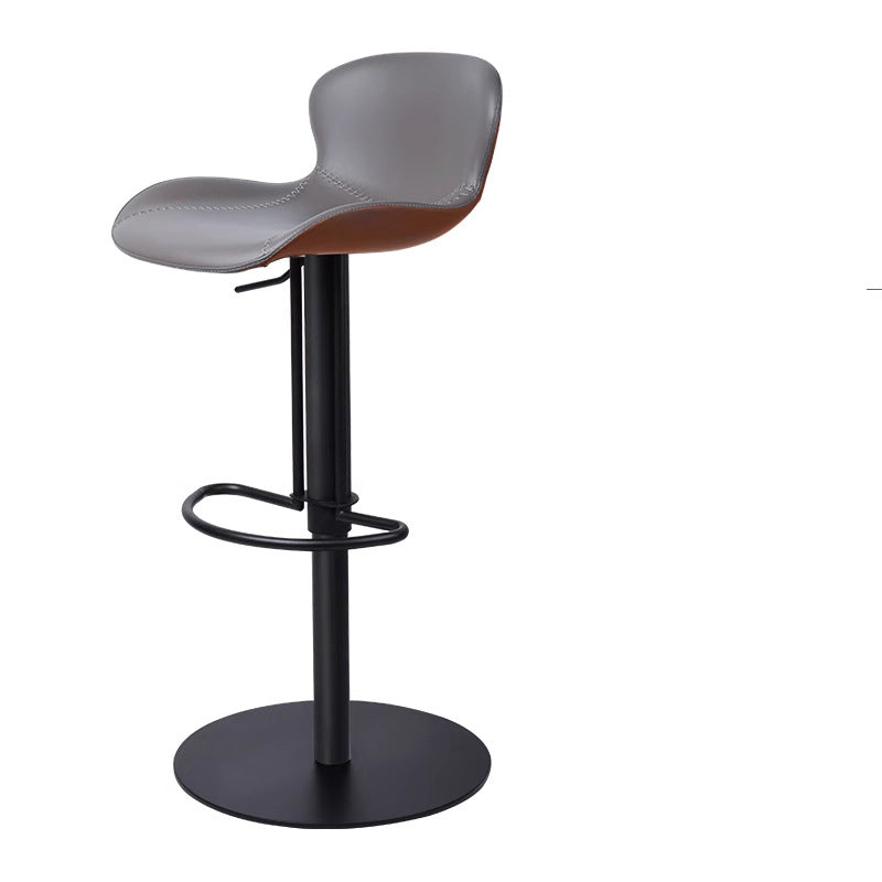 Contemporary Nordic Crazy Horse Leather Stainless Steel Carbon Steel Swivel Bar Stool With Backrest For Living Room