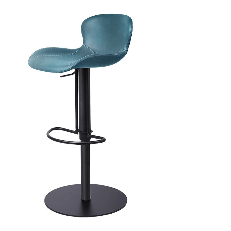 Contemporary Nordic Crazy Horse Leather Stainless Steel Carbon Steel Swivel Bar Stool With Backrest For Living Room