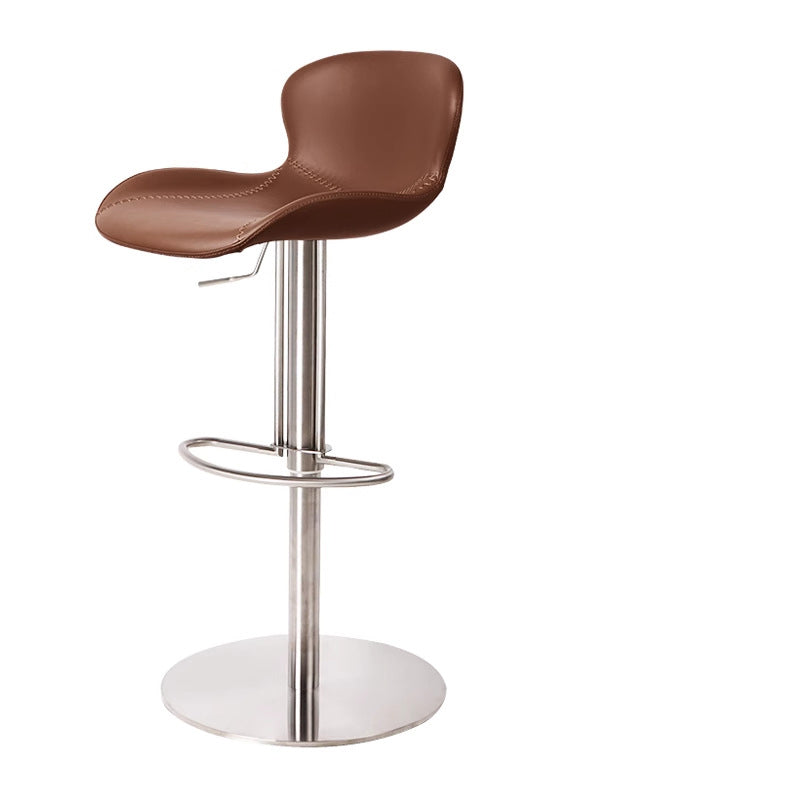 Contemporary Nordic Crazy Horse Leather Stainless Steel Carbon Steel Swivel Bar Stool With Backrest For Living Room