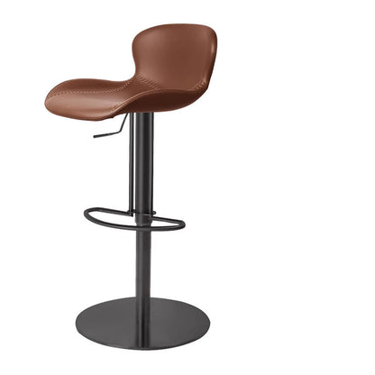 Contemporary Nordic Crazy Horse Leather Stainless Steel Carbon Steel Swivel Bar Stool With Backrest For Living Room
