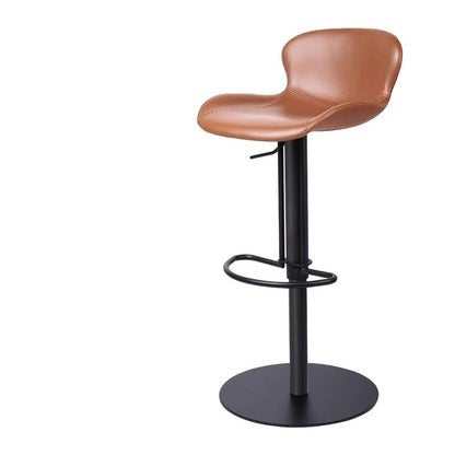 Contemporary Nordic Crazy Horse Leather Stainless Steel Carbon Steel Swivel Bar Stool With Backrest For Living Room