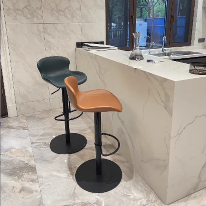 Contemporary Nordic Crazy Horse Leather Stainless Steel Carbon Steel Swivel Bar Stool With Backrest For Living Room