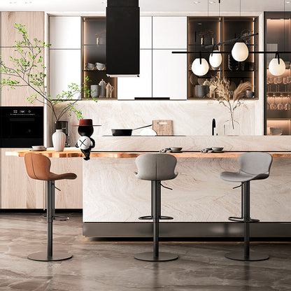 Contemporary Nordic Crazy Horse Leather Stainless Steel Carbon Steel Swivel Bar Stool With Backrest For Living Room