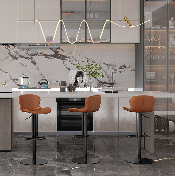 Contemporary Nordic Crazy Horse Leather Stainless Steel Carbon Steel Swivel Bar Stool With Backrest For Living Room