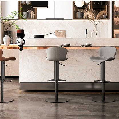Contemporary Nordic Crazy Horse Leather Stainless Steel Carbon Steel Swivel Bar Stool With Backrest For Living Room