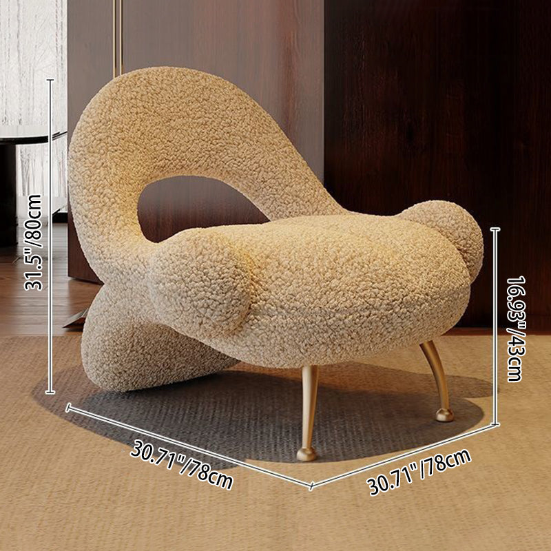 Traditional French Matte Velvet Sherpa Fabric Iron Curved Accent Chair With Backrest For Living Room